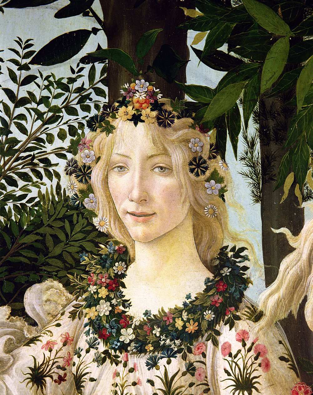 Flora, detalj fra Primavera, ca. 1478 (tempera på panel) av Sandro Botticelli