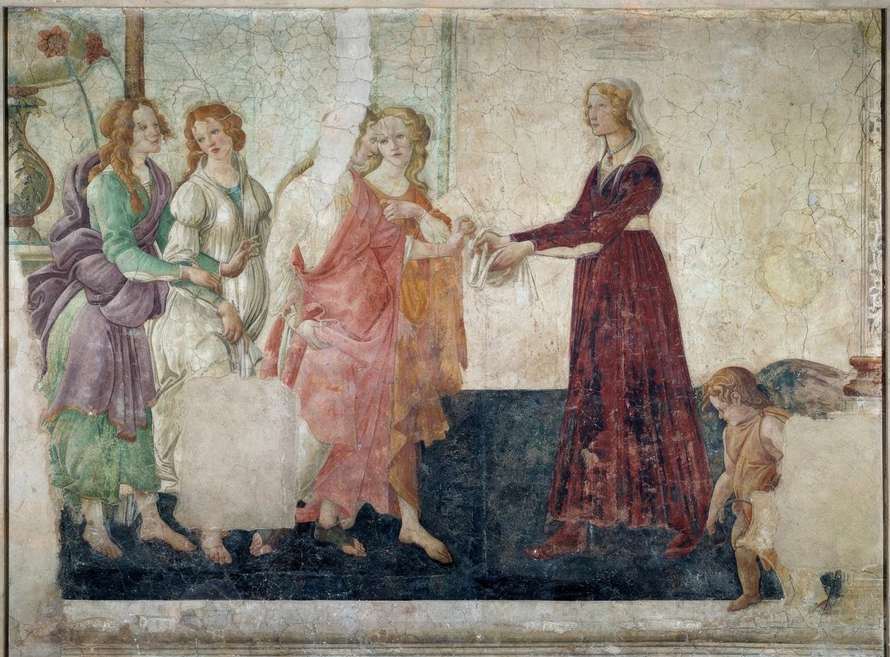 Giovanna Tornabuoni (?) Und die drei Grazien vor Venus av Sandro Botticelli