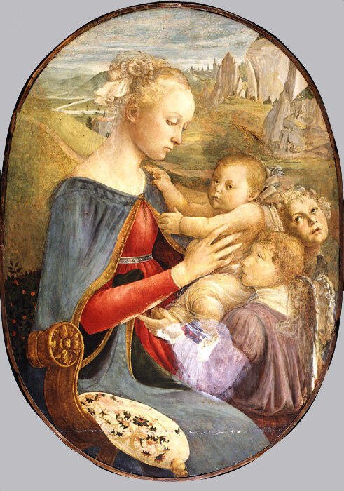 Madonna og barn med to engler av Sandro Botticelli