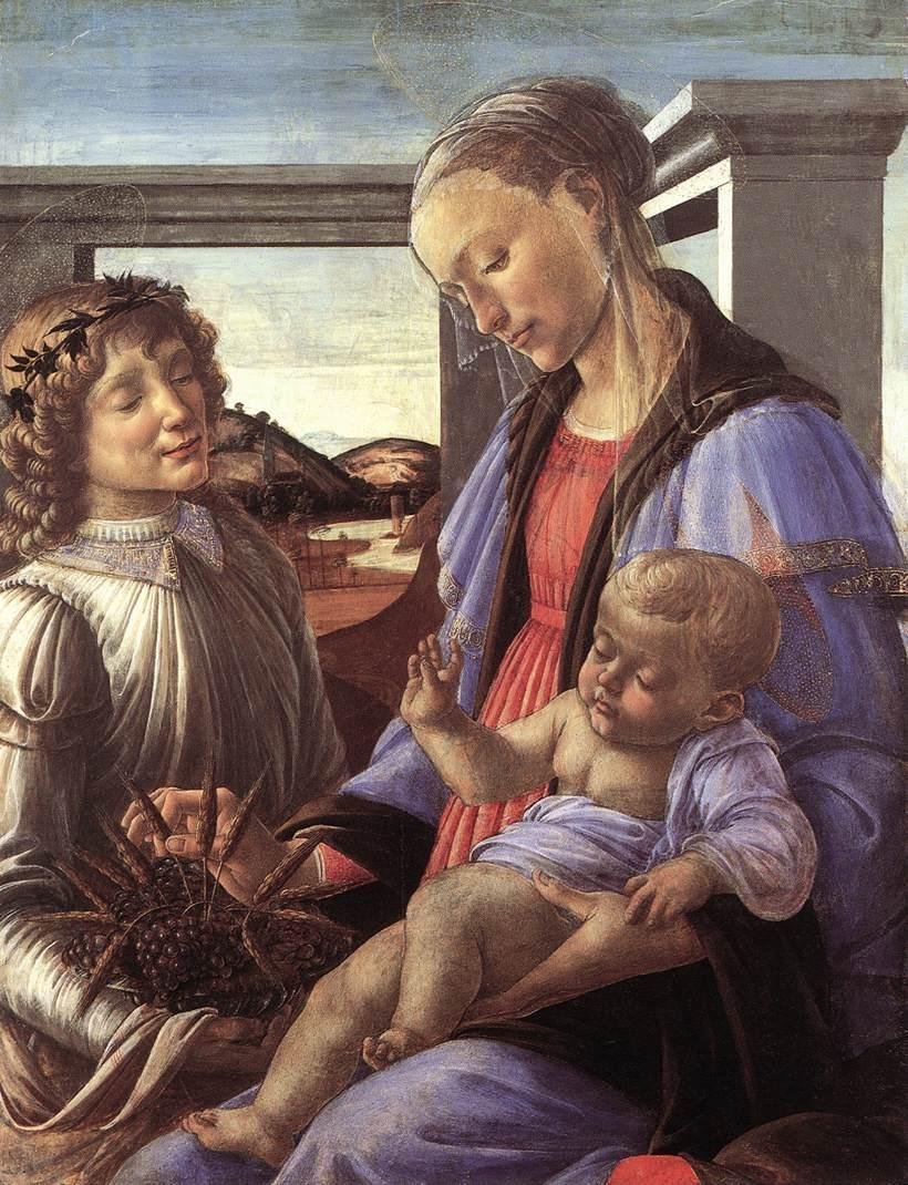 Madonna og barn med en engel av Sandro Botticelli
