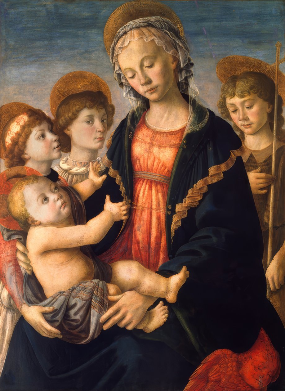 Maria med barnet, gutten John og to engler av Sandro Botticelli