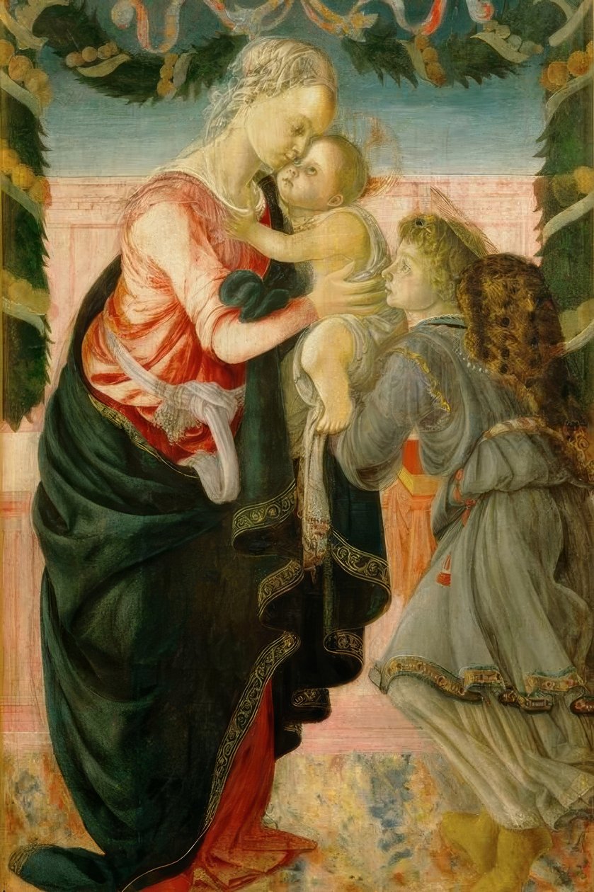 Maria med barn og engel av Sandro Botticelli