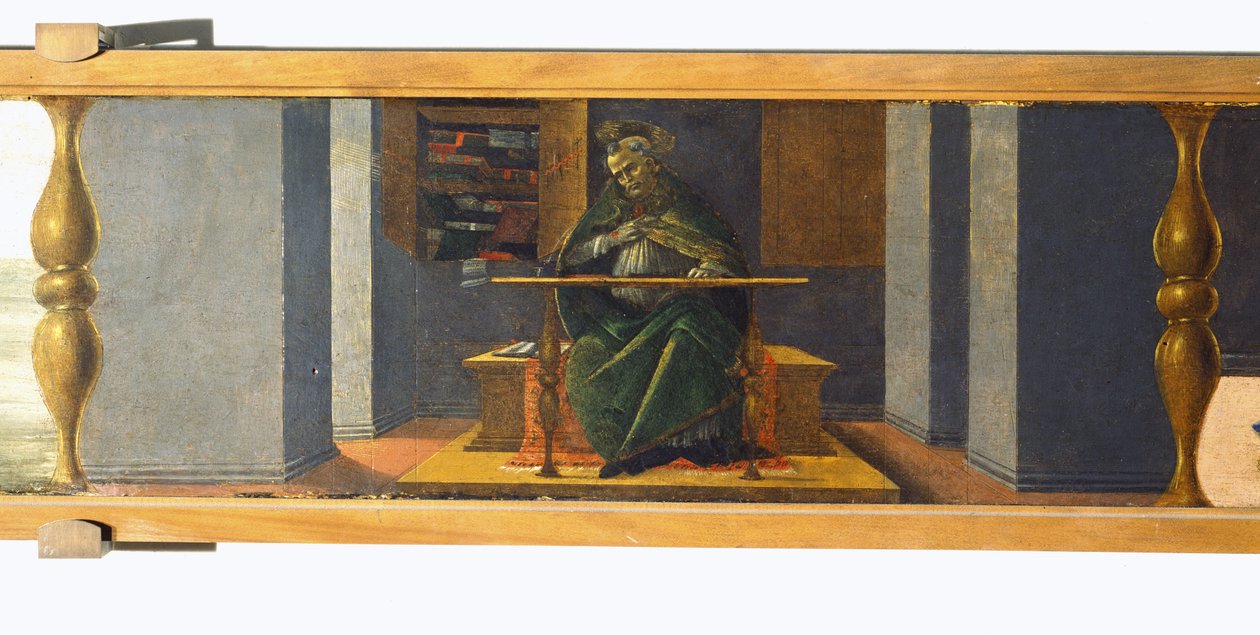 St Augustine in his Study, predella panel fra altertavlen til St Mark, ca. 1488-90 (tempera på panel) (se 44363) av Sandro Botticelli