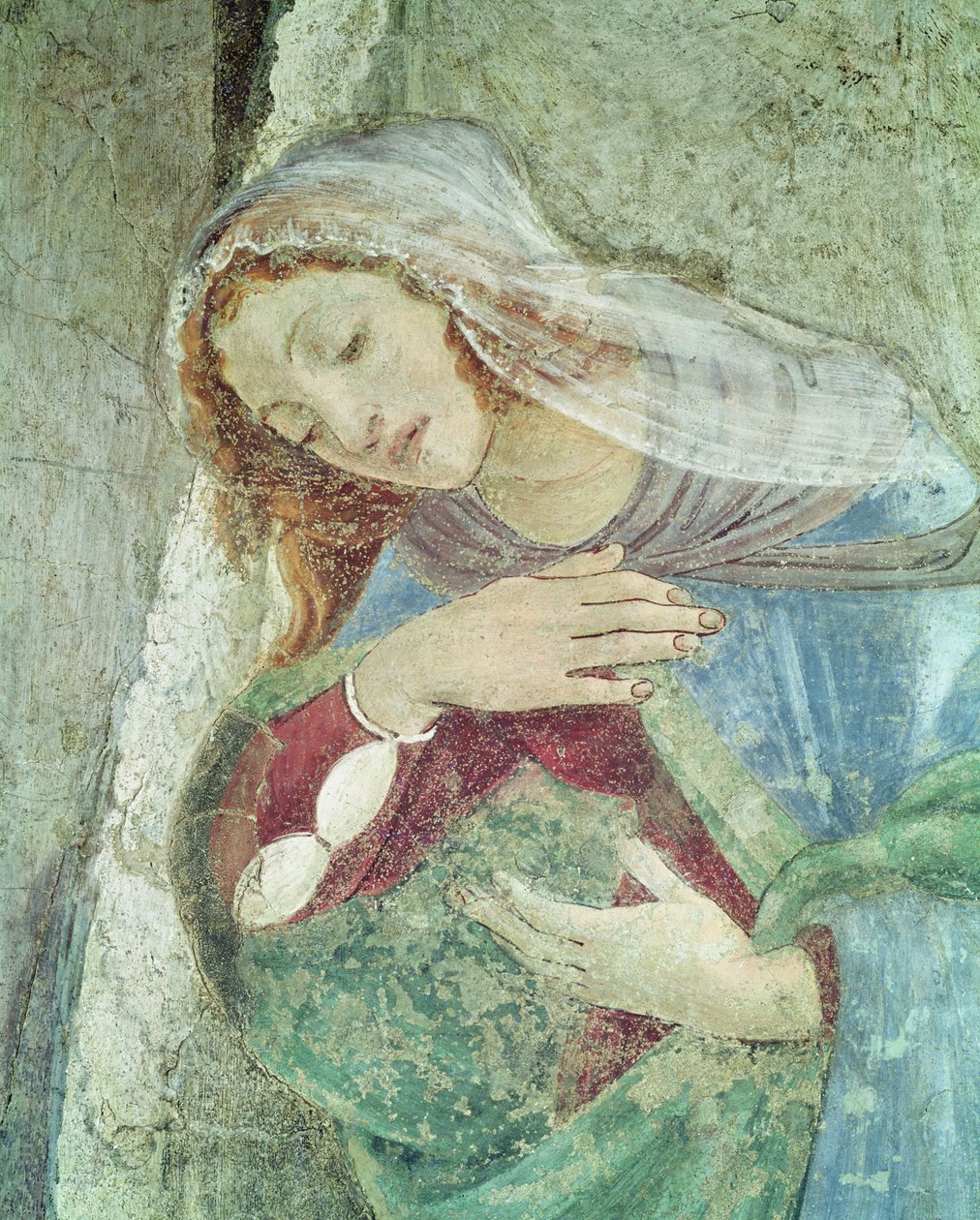 Bebudelsesdetaljen til Jomfruen, freskomaleri ca. 1445 av Sandro Botticelli