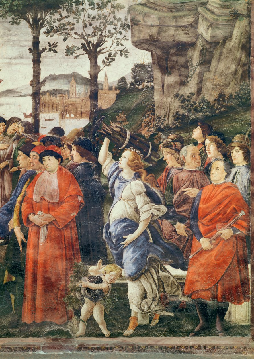 The Purification of the Leper and the Temptation of Christ, detalj av figurer til høyre, ca. 1481-83 (detalj av 75786) av Sandro Botticelli