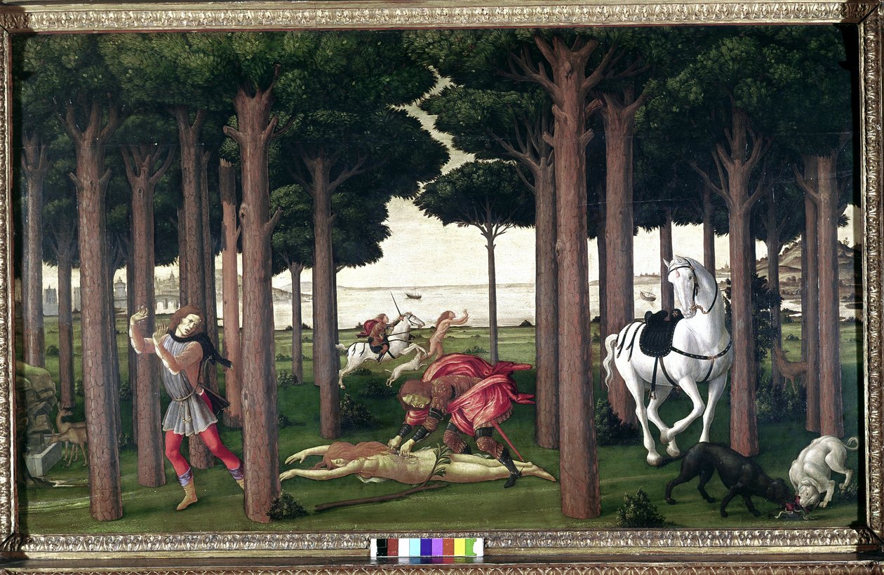Fra Boccaccios Decameron; Historier om Nastagio degli Onesti (andre episode) av Sandro (1444/5 1510) Botticelli