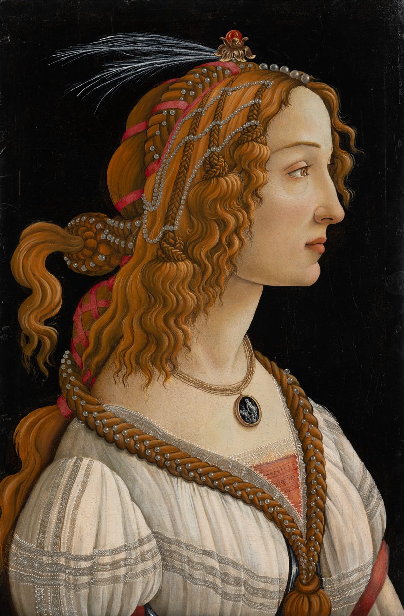 Idealized Portrait of a Lady (Portrett av Simonetta Vespucci som nymfe), ca. 1480-85 (tempera og olje på panel) av Sandro (1444/5 1510) Botticelli