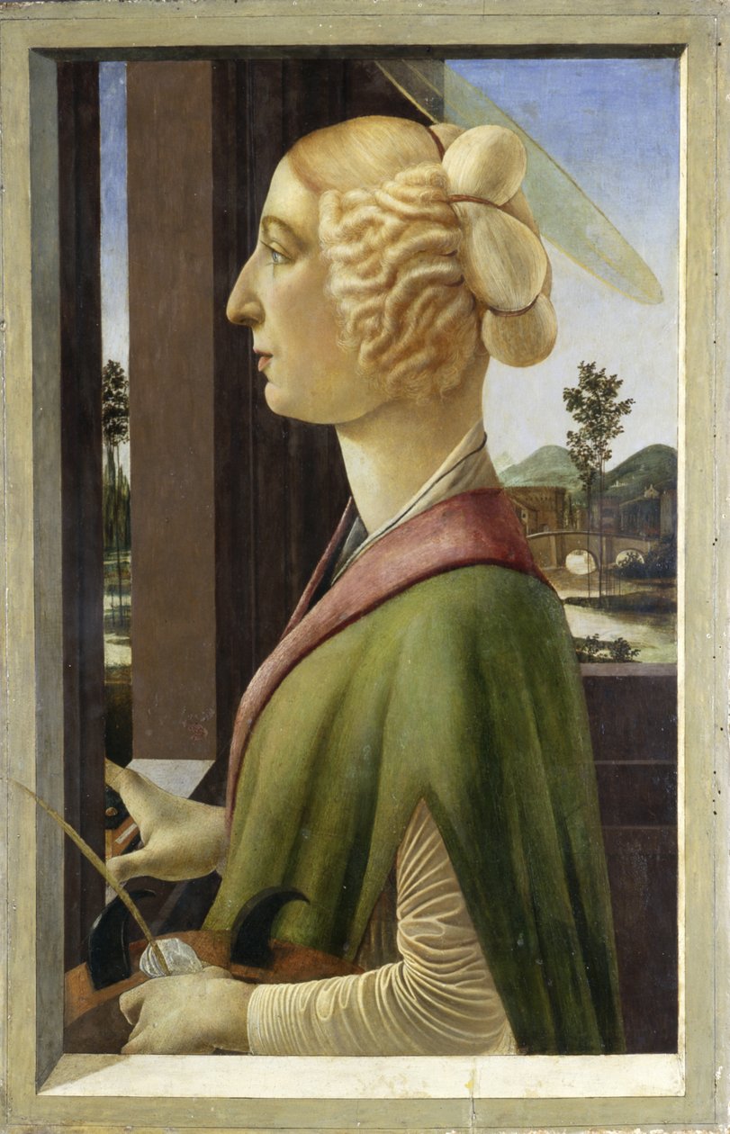 Portrett av en ung kvinne med attributter av St. Catherine av Sandro Botticelli
