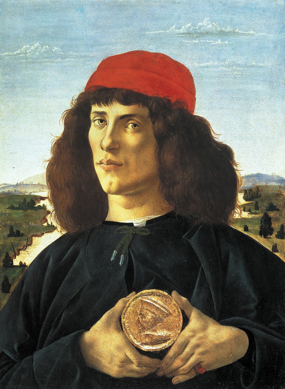 Portrett av mennesket med medaljen til Cosme Medicis den eldre (ca. 1475), Maleri av Alessandro di Mariano de Philippi av Sandro Botticelli (1445-1510). Firenze, Uffizi-museet. av Sandro Botticelli