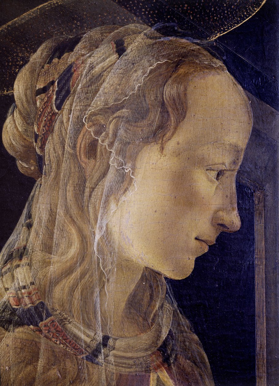 Altertavle av Saint-Ambroise (Saint Ambroise) eller Retable des Convers. Detalj av Saint Catherine of Alexandria. Maleri av Alessandro di Mariano dei Filipepi kjent som Sandro Botticelli (1445-1510). tempera på lerret av Sandro Botticelli