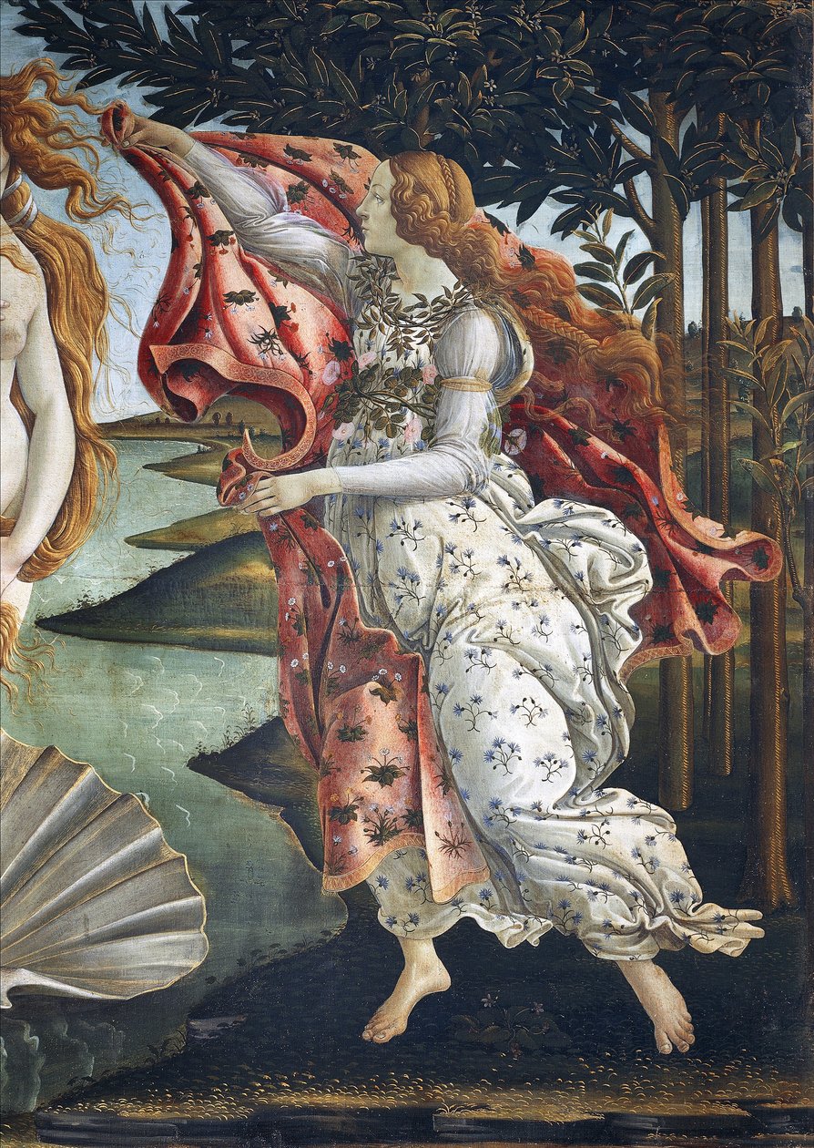 Venus' fødsel (detalj) - Tempera på lerret av Sandro Botticelli