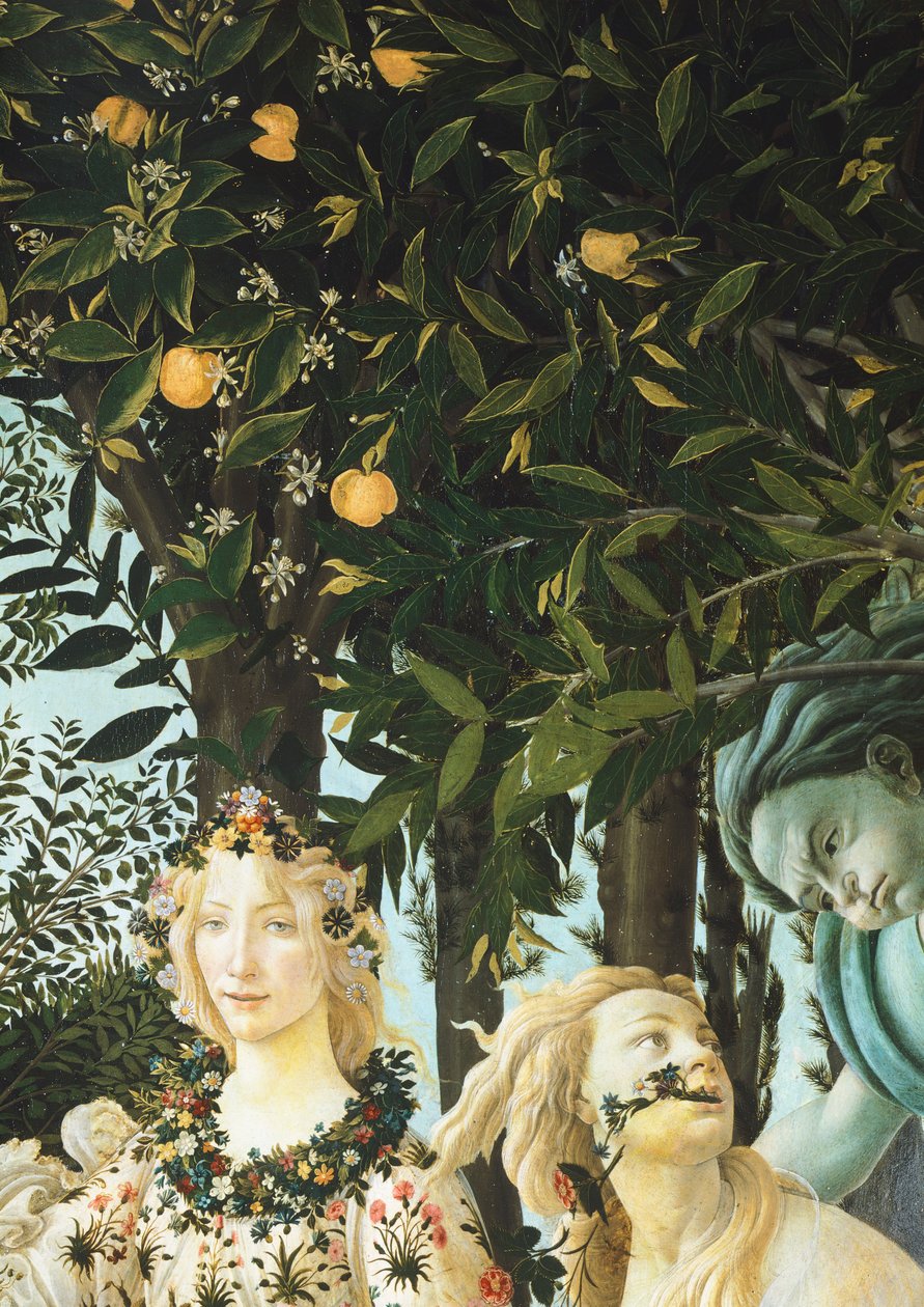 Flora, Zephyrus og Cloris, detalj fra The Allegory of Spring (Primavera), ca. 1477-1482 (tempera på tre) av Sandro Botticelli
