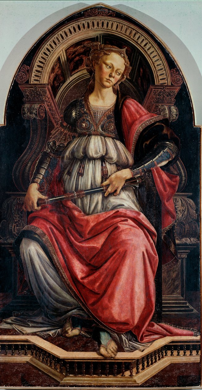 Force Allegory. Maleri på tre av Alessandro di Mariano dei Filipepi dit Sandro Botticelli (1445-1510) 1470 ca. Søn 167x87 cm Uffizi Gallery (Kontorer) Firenze av Sandro Botticelli