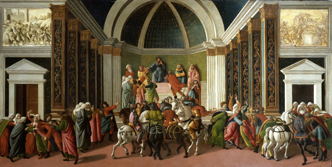 Histoire de Virginie Romana - The Story of Virginia av Sandro Botticelli (1445-1510), ca. 1498 - Tempera på panel, 85x165 - Accademia Carrara, Bergamo av Sandro Botticelli