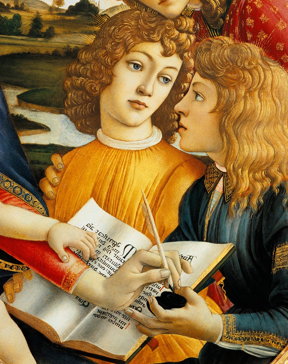 Lorenzo Magnificent og broren Giuliano de Medici, detalj av Madonna og barn med engler eller Madonna of Magnificent av Sandro Botticelli