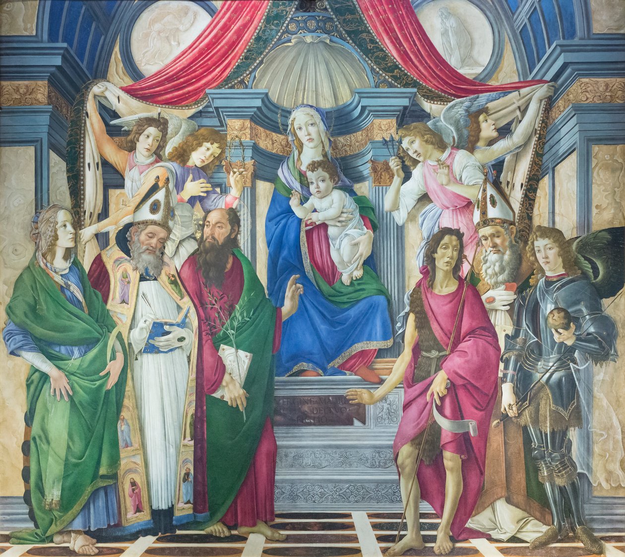 Madonna og Child tronet med helgener av Sandro Botticelli