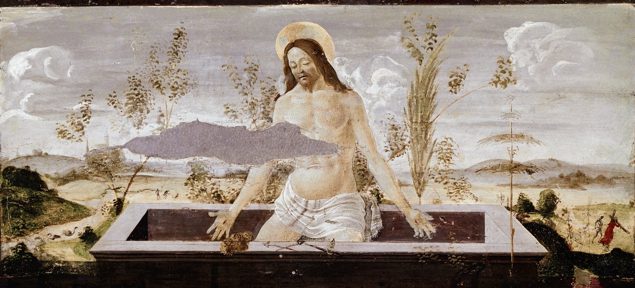 Pieta. Detalj av St Barnaba altertavle (tempera på tre av Sandro Botticelli