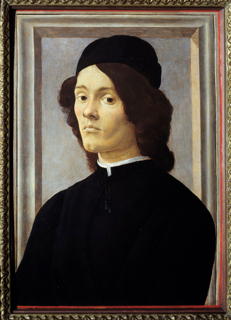 Portrett av en ung mann Gentilman ser melankolsk ut, kledd i svart. Maleri av Alessandro di Mariano dei Filipepi dit Sandro Botticelli (1445-1510) 1400-tallet Søn. 0,57x0,39 m av Sandro Botticelli