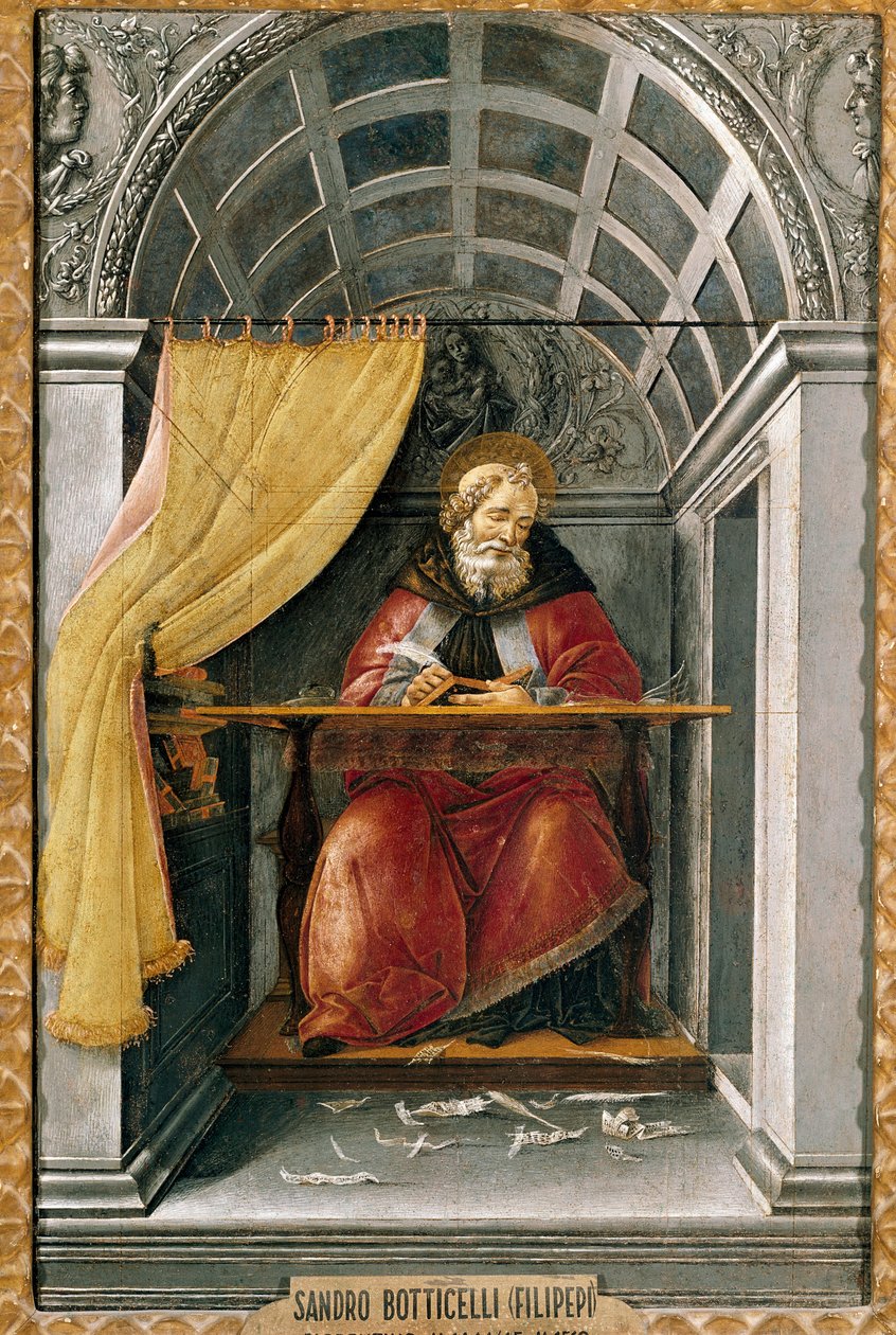 Saint Augustine in his cell Maleri av Alessandro di Mariano dei Filipepi dit Sandro Botticelli (1445-1510). Tempera på lerret av Sandro Botticelli