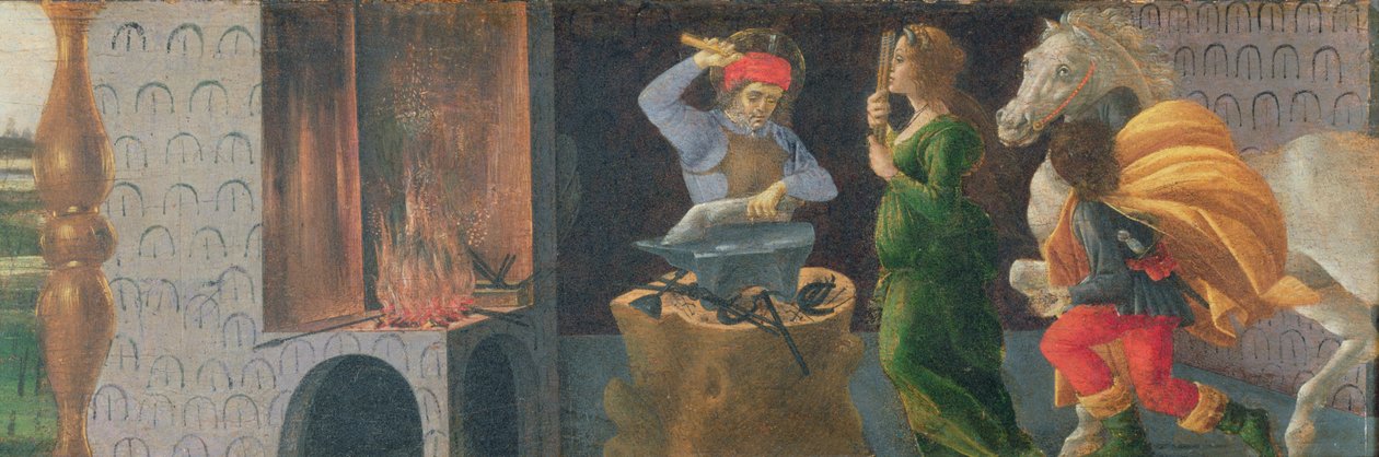 The Miracle of St. Eligius, predella-panel fra altertavlen til St. Mark, ca. 1488-90 (tempera på panel) (se 44342, 44348 44333) av Sandro Botticelli