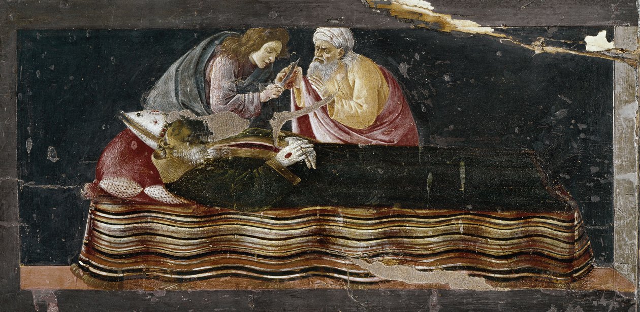Utvinningen av hjertet av St Ignatius. Detalj av st Barnaba altertavle (Tempera på tre av Sandro Botticelli