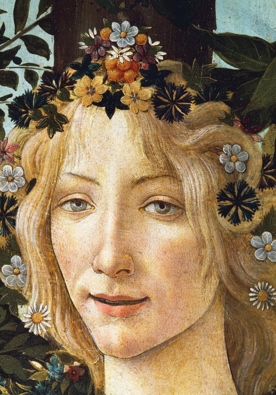 Ansiktet til Flora, detalj av allegorien om våren, ca. 1477-1482 (tempera på tre) av Sandro Botticelli
