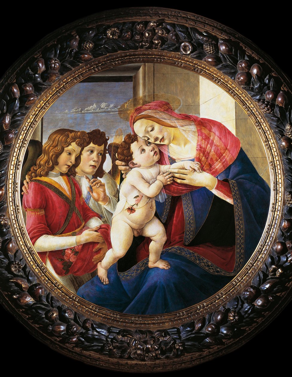 Jomfru og barn og to engler (tempera på tre, ca. 1490) av Sandro Botticelli