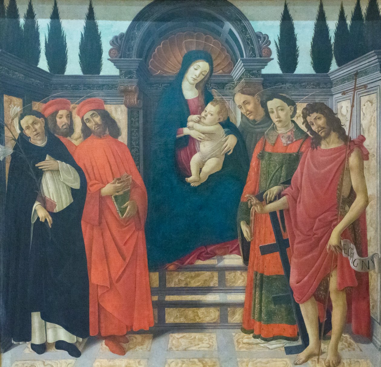 Madonna og barn med helgener, ca. 1497 (olje på lerret) av Sandro (and workshop) Botticelli