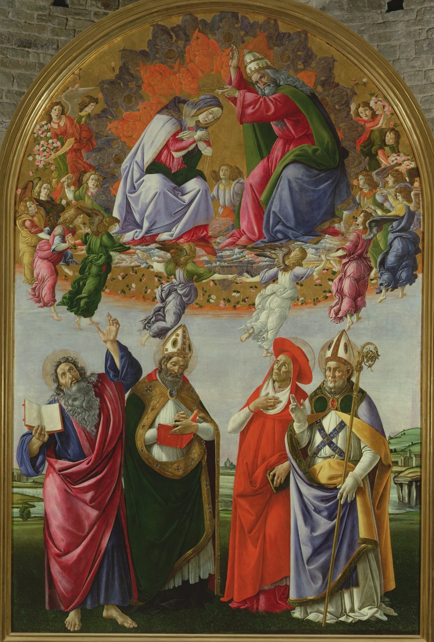 Jomfruens kroning (San Marco altertavle), 1490-92 (tempera på panel) av Sandro Botticelli