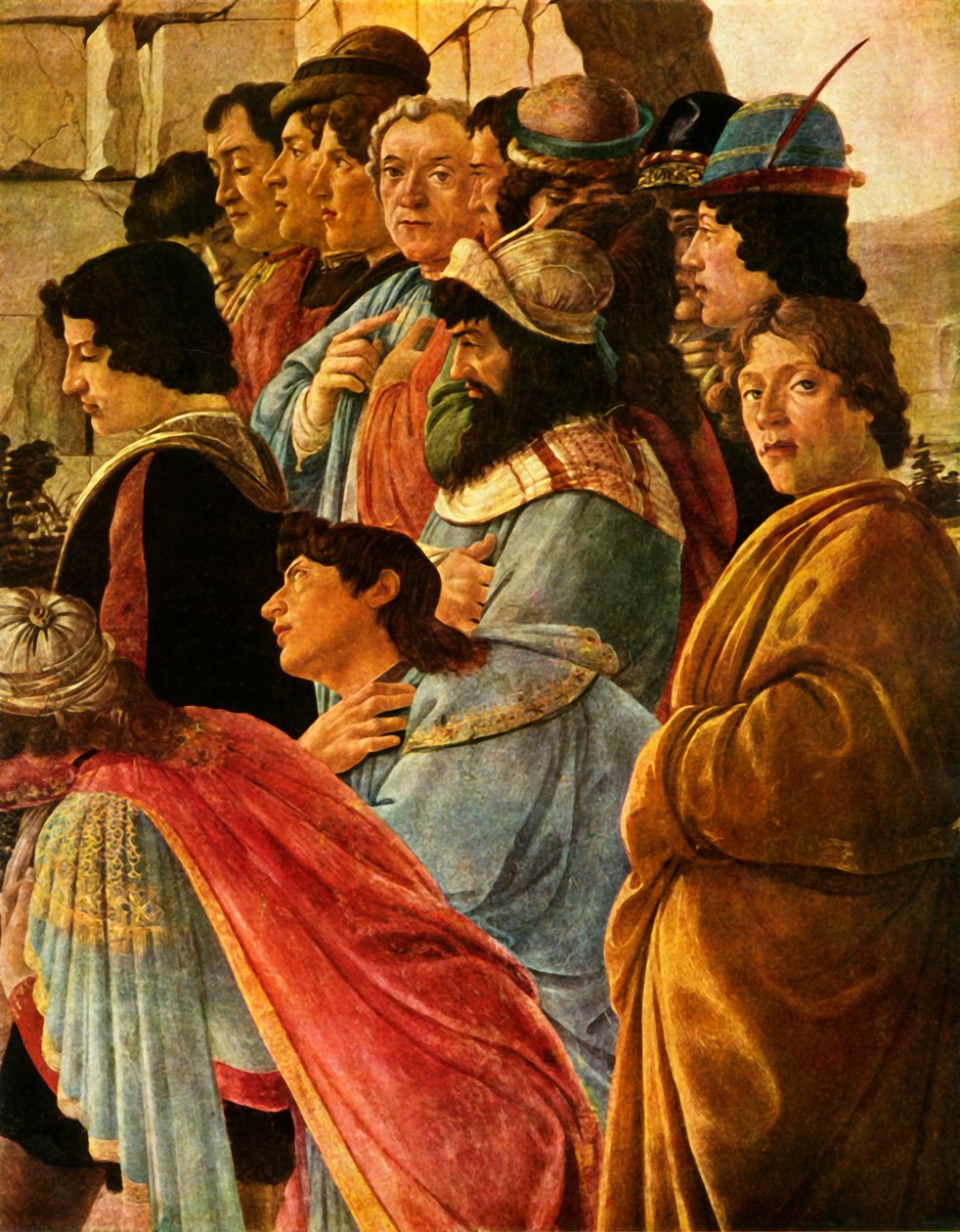 Detalj fra tilbedelsen av magiene med selvportrett av Botticelli, 1475, 1937. av Sandro Botticelli