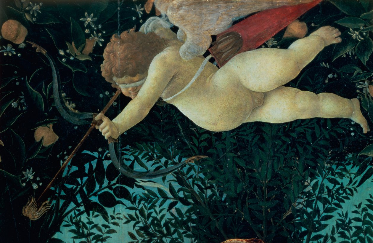 Detalj av Amor, fra Primavera tempera på paneldetalj av 558 av Sandro Botticelli