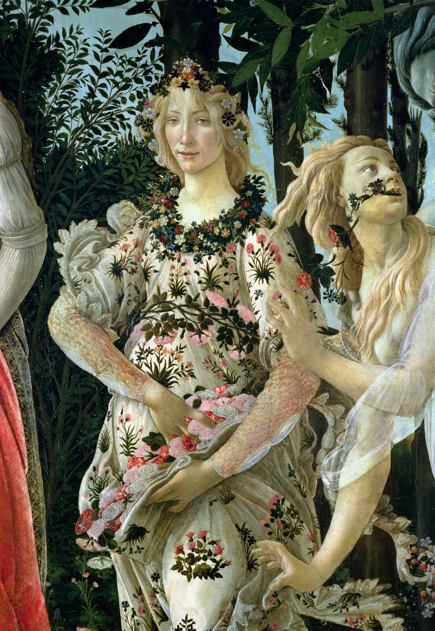 Detalj av Flora som vårens time, fra Primavera-tempera på paneldetalj av 558 av Sandro Botticelli