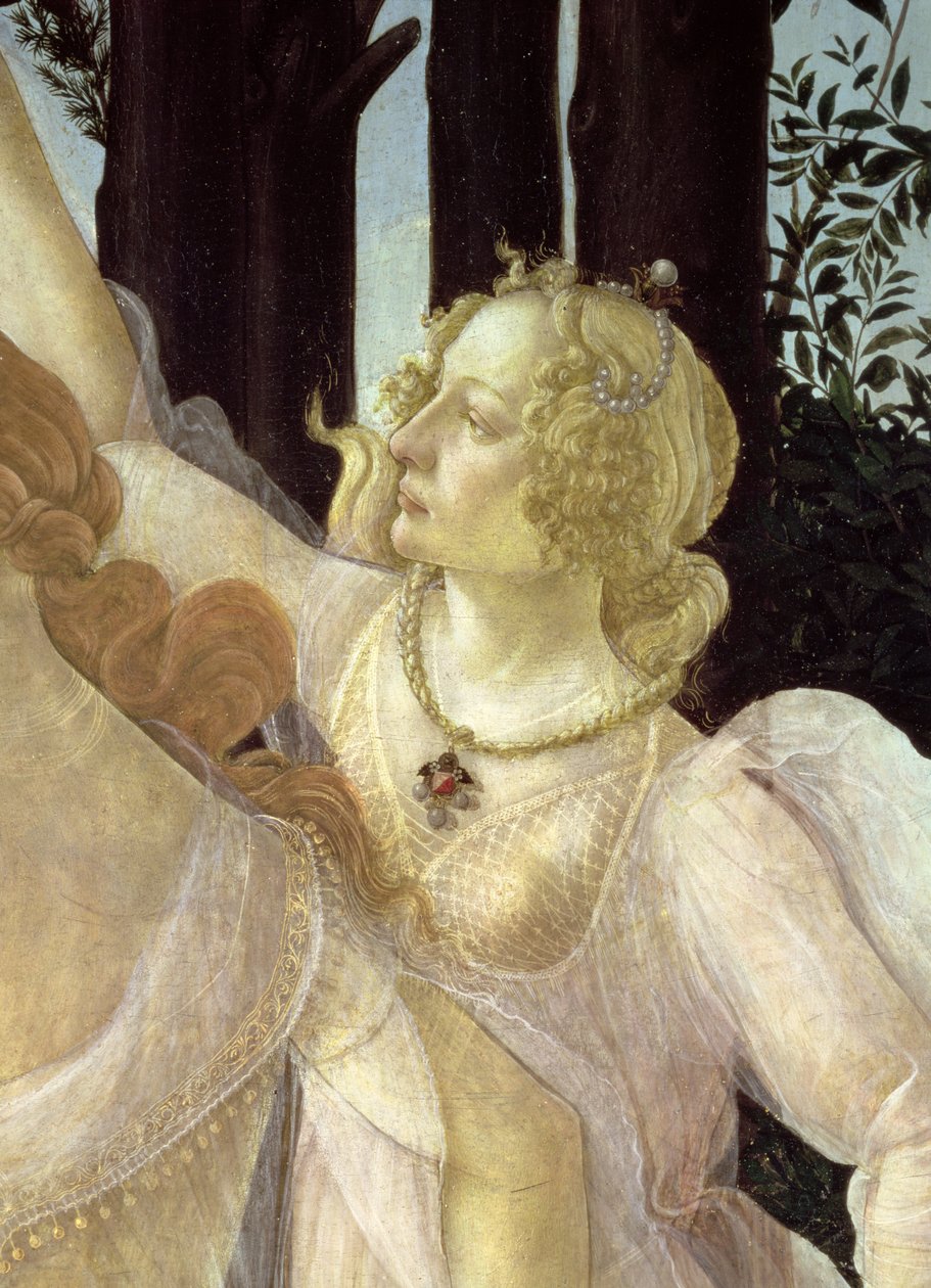 Detalj av en av de tre nådene, fra Primavera tempera på paneldetalj av 558 av Sandro Botticelli