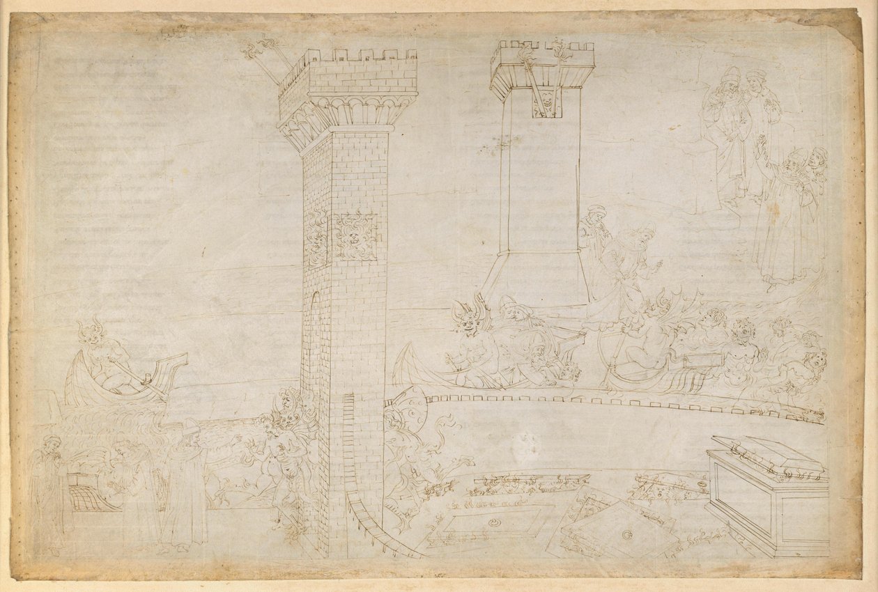 La Divina Commedia, Inferno VIII. Vergil og Dante i helvetes femte sirkel: De hissige ved Styx; foran portene til byen Dis av Sandro Botticelli