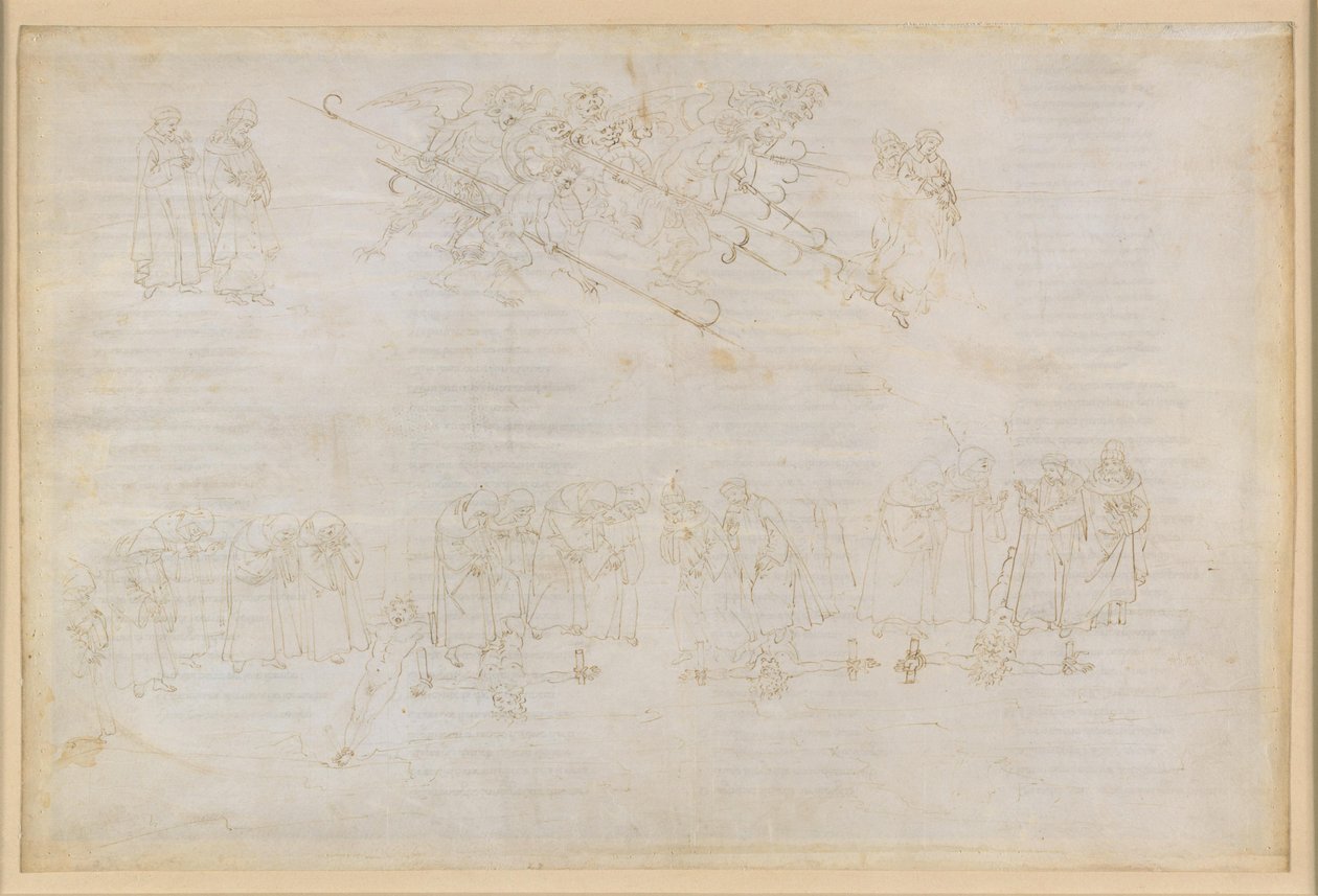 La Divina Commedia, Inferno XXIII. Vergil og Dante i helvetes åttende sirkel (Malebolge), 6. bolgia: Straffen for hyklerne av Sandro Botticelli
