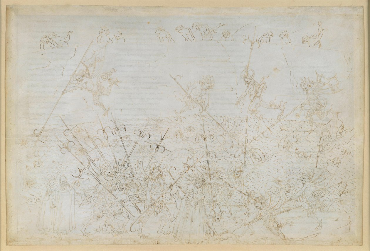 La Divina Commedia, Inferno XXII. Vergil og Dante i helvetes åttende sirkel (Malebolge), 5. bolgia: Straffen for de korrupte; Ciampolos flukt av Sandro Botticelli
