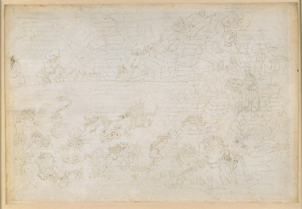La Divina Commedia, Inferno XXIV. Vergil og Dante i helvetes åttende sirkel (Malebolge), 7. bolgia: Straffen for tyver og røvere; Vanni Fuccis profetier av Sandro Botticelli