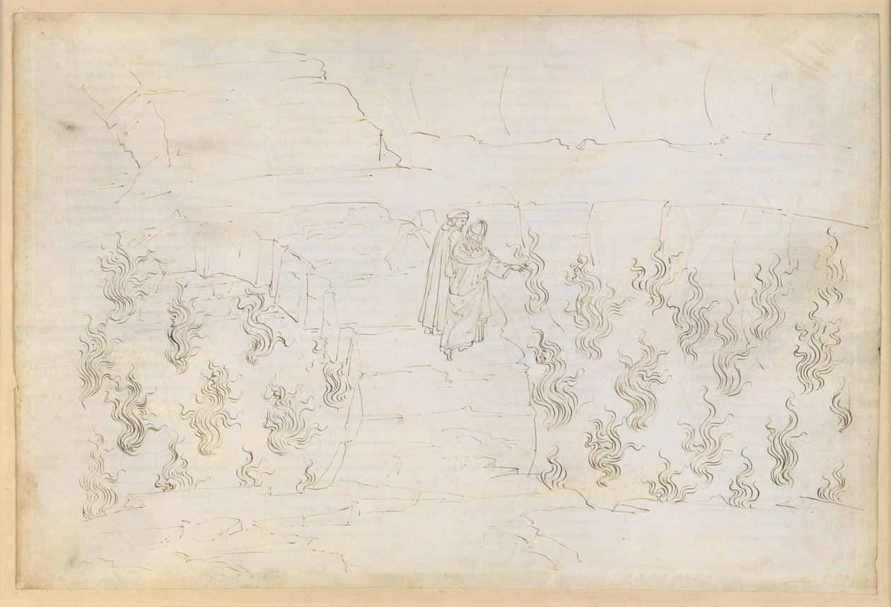 La Divina Commedia, Inferno XXVII: Helvetes åttende sirkel (Malebolge), 8. bolgia: Straffen for de falske rådgiverne; samtale med Guido da Montefeltro av Sandro Botticelli
