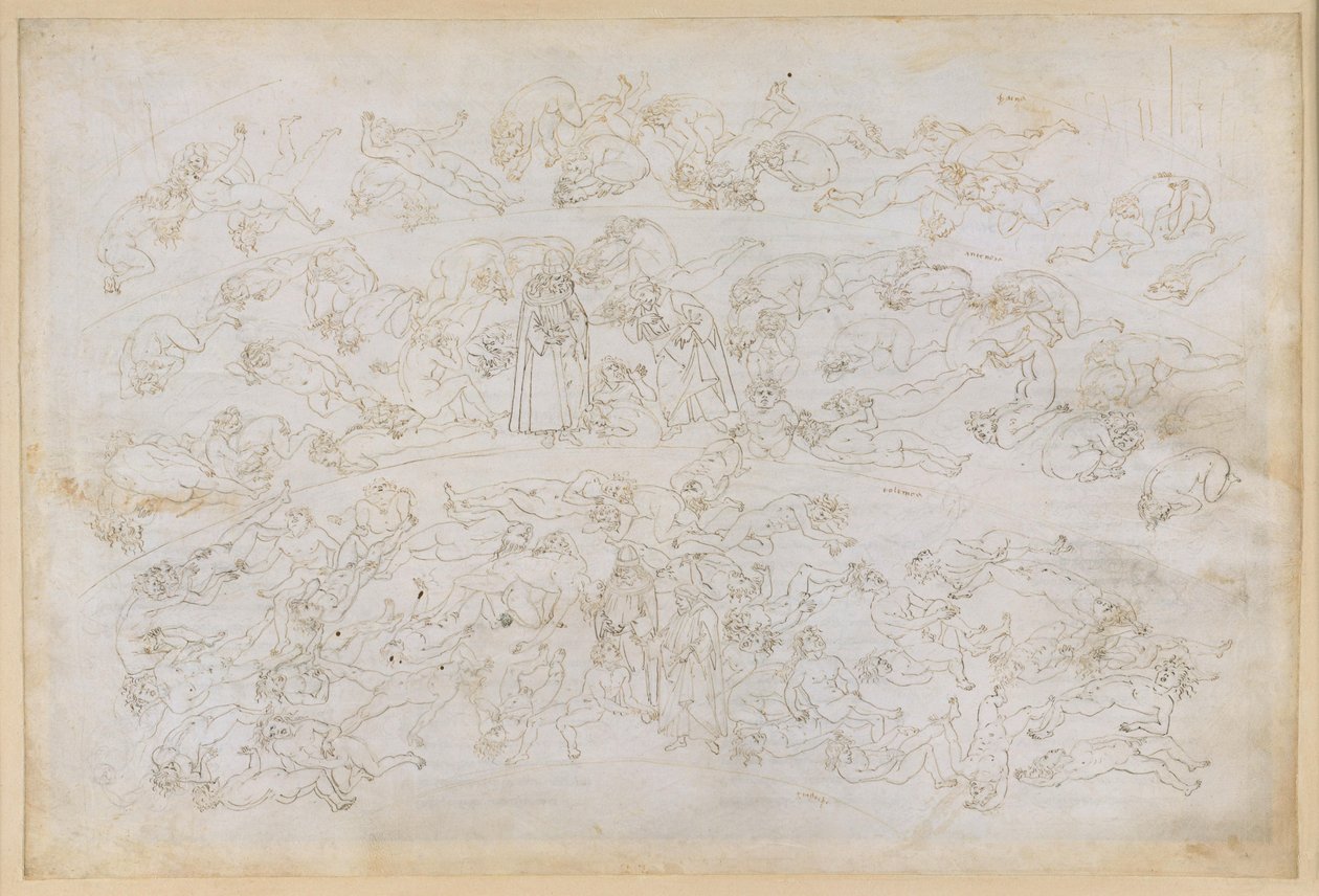 La Divina Commedia, Inferno XXXIII. Helvetes niende sirkel (Cocytus), 3. del: Grev Ugolinos bekjennelse; straffen til de som har forrådt sine gjestfrie verter, i isen i Ptolemæa av Sandro Botticelli