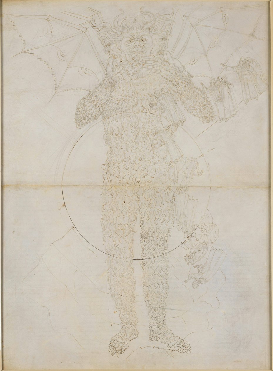 La Divina Commedia, Inferno XXXIV (2). Helvetes sentrum: Lucifer i full størrelse (Den store Satan); Farvel til Inferno av Sandro Botticelli
