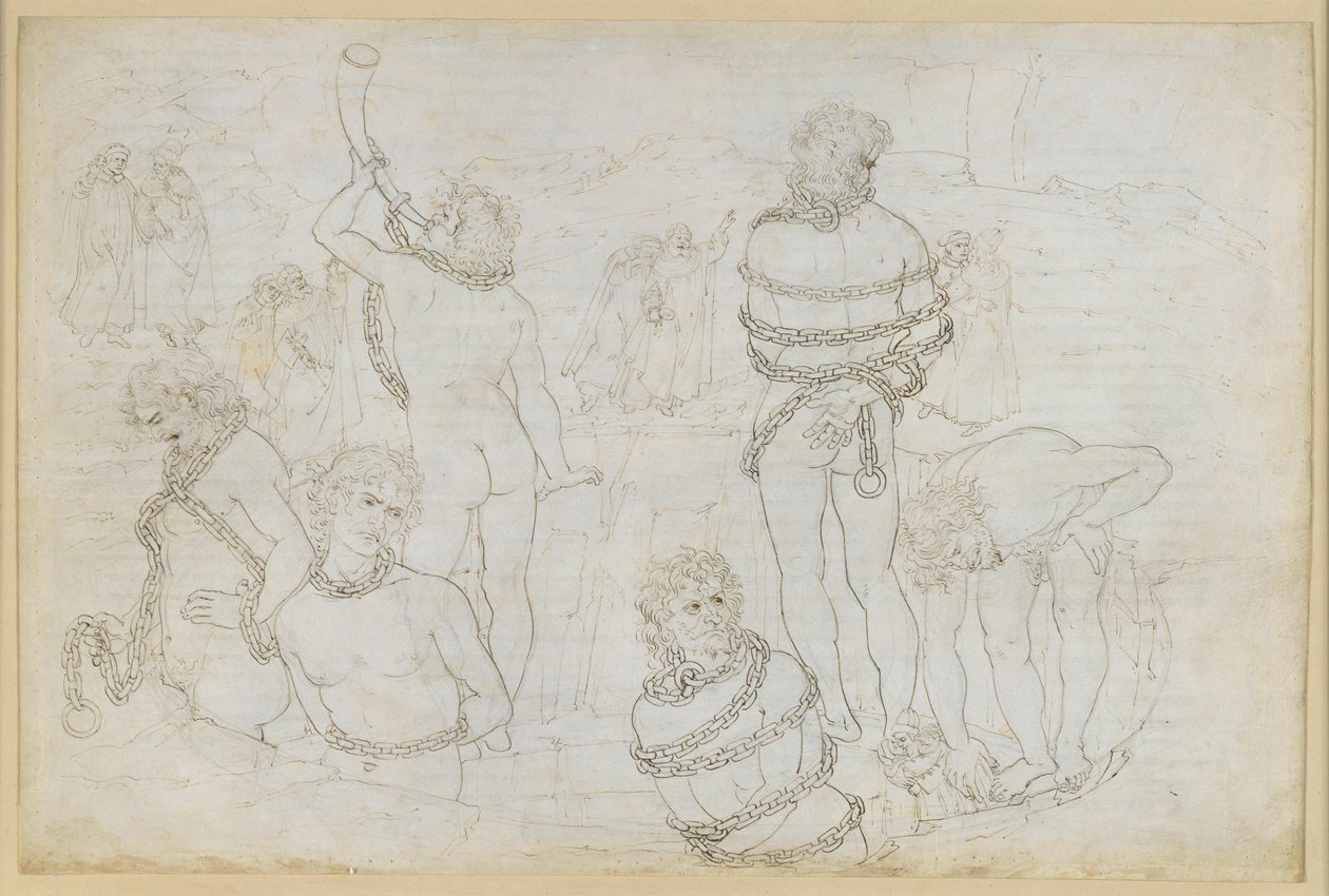 La Divina Commedia, Inferno XXXI. Helvetes åttende sirkel (Malebolge): Gigantenes slag – Pozzo dei Giganti av Sandro Botticelli