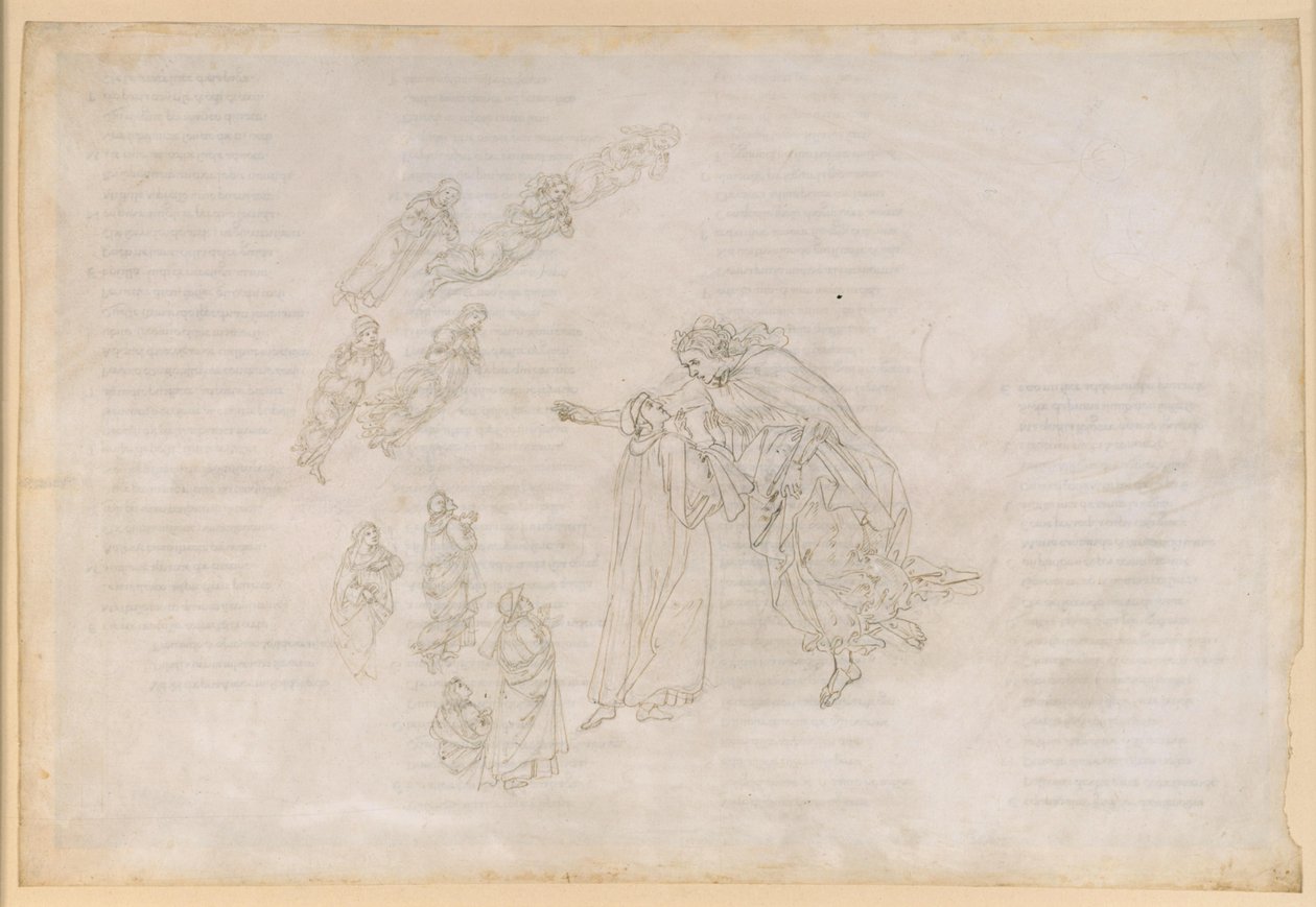 La Divina Commedia, Paradiso IV. Den første planetsfæren (månehimmelen): Beatrice forklarer Dante hvor de salige egentlig befinner seg av Sandro Botticelli