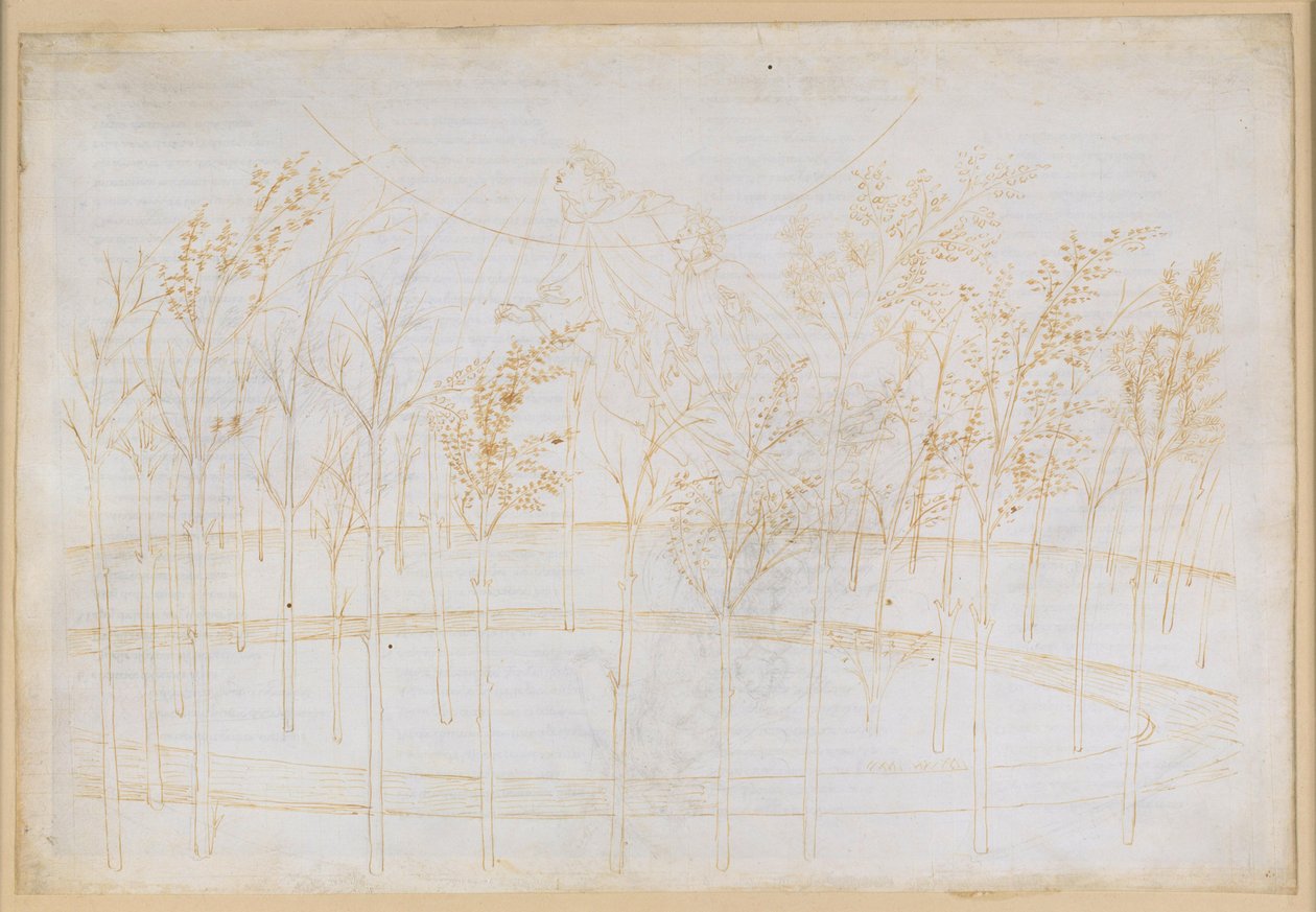 La Divina Commedia, Paradiso I: Oppstigningen til ildhimmelen. Beatrice forklarer Dante universets virkemekanismer av Sandro Botticelli