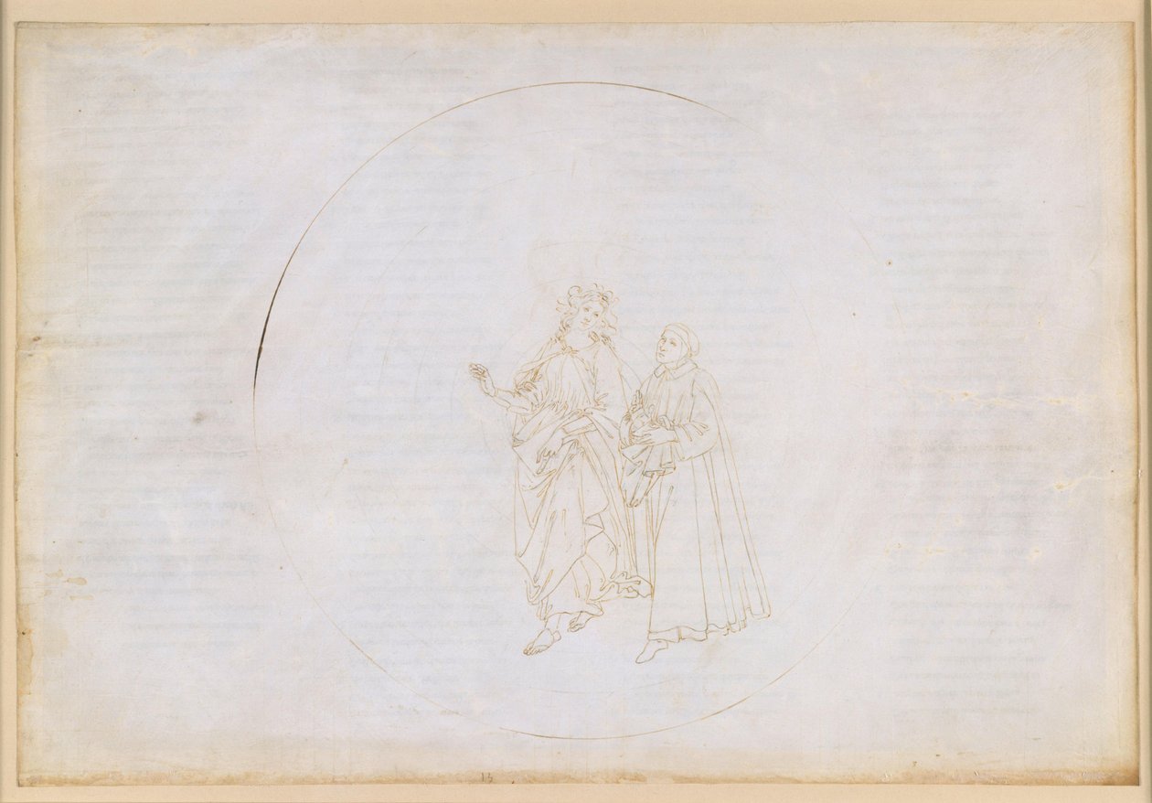 La Divina Commedia, Paradiso XIII. Den fjerde planetsfæren (solhimmelen): Thomas av Aquino forklarer Dante prinsippet om den guddommelige kjærligheten og treenigheten av Sandro Botticelli