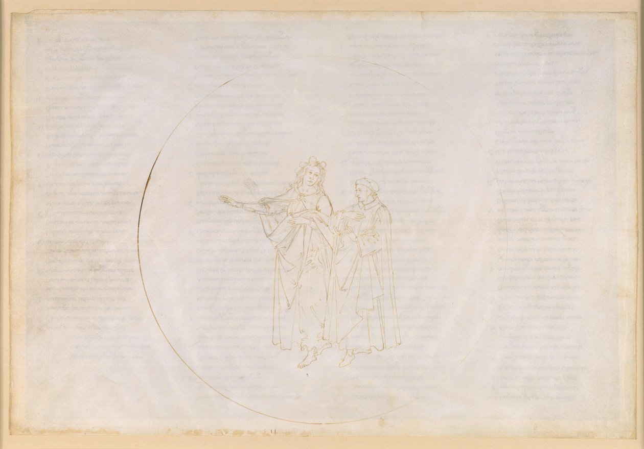 La Divina Commedia, Paradiso XI. Den fjerde planetsfæren (solhimmelen): Thomas av Aquino roser foran Dante Frans av Assisis virke og beklager verdsliggjøringen av sin egen orden, dominikanerne av Sandro Botticelli