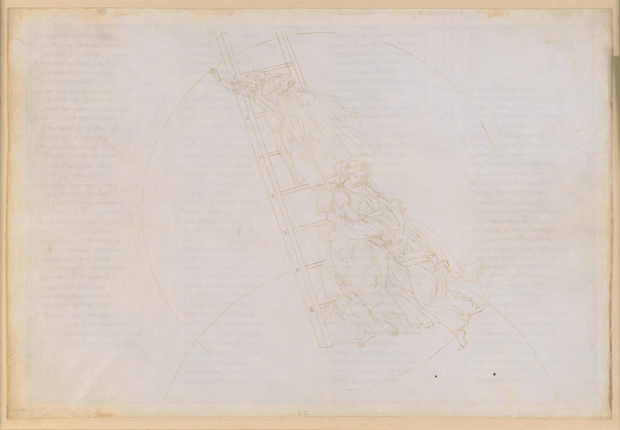 La Divina Commedia, Paradiso XXII. Den syvende planetsfæren (Saturns himmel): Beretningen om den hellige Benedikt; oppstigningen via Jakobs stige til den faste stjernehimmelen av Sandro Botticelli