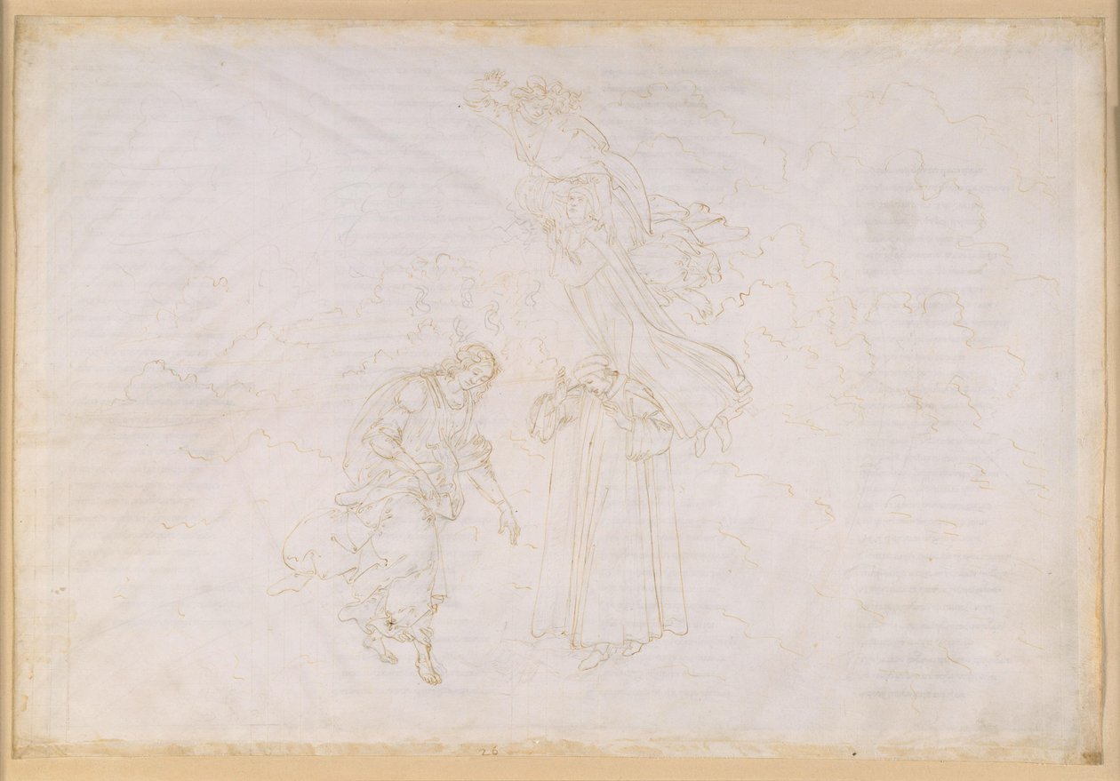 La Divina Commedia, Paradiso XXVII. Den åttende sfæren (faststjernehimmelen): Peter holder en straffepreken mot det forfallne pavedømmet; oppstigning til krystallhimmelen, det «Primum Mobile» av Sandro Botticelli
