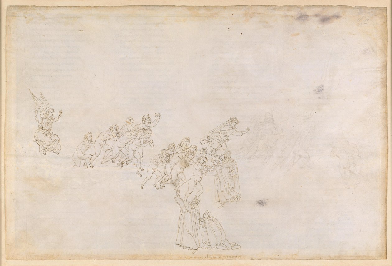 La Divina Commedia, Purgatorio II. Forpurgatoriet, Øyringen: Sjelenes ankomst; Samtale med Casella av Sandro Botticelli