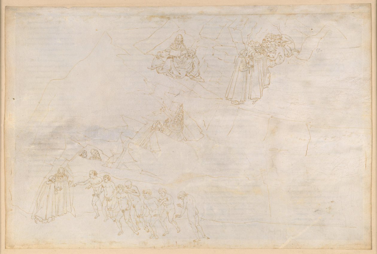 La Divina Commedia, Purgatorio IV. Forpurgatoriet: Øykransen, sokkelmassivet og midtsonen; oppstigningen og boten til de som har utsatt det av Sandro Botticelli