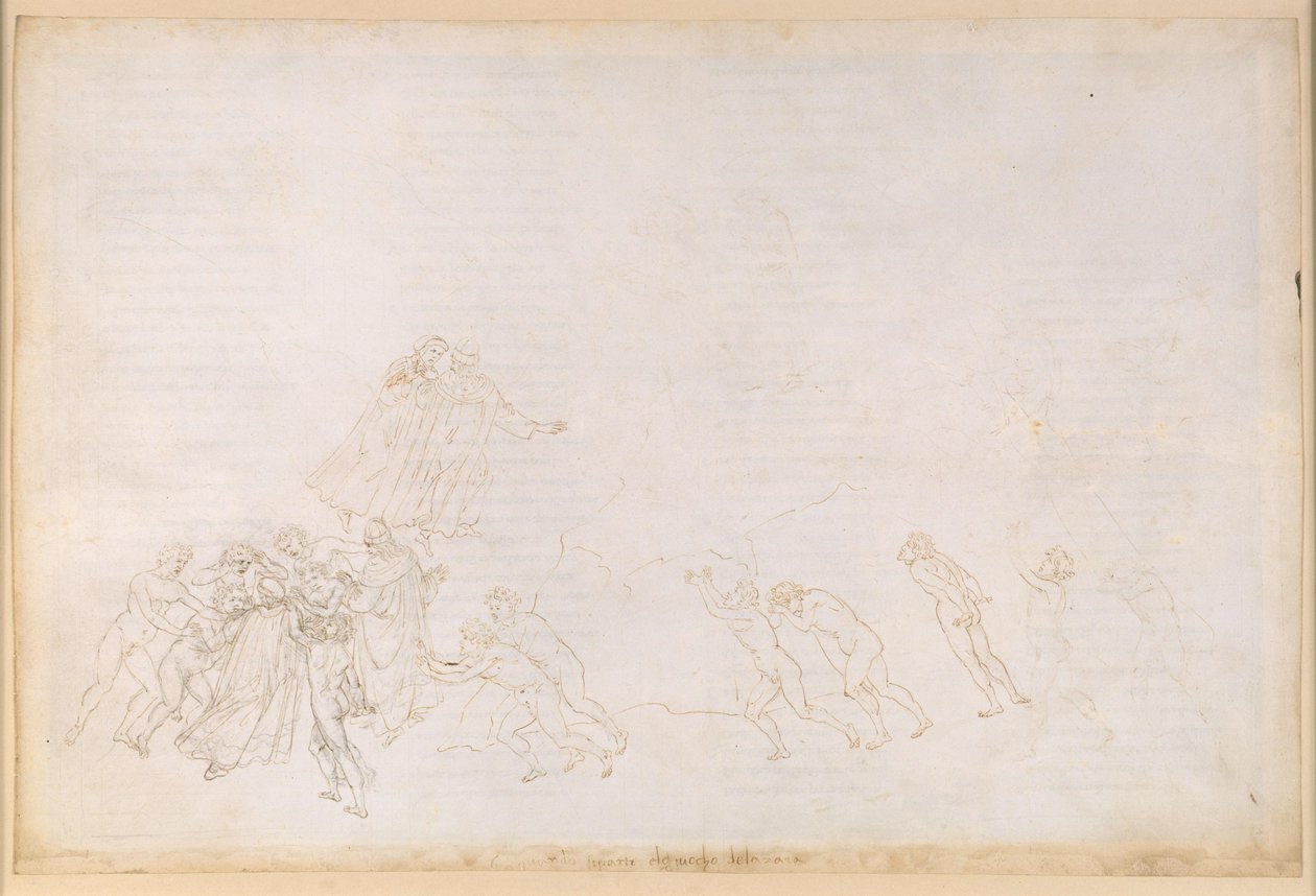 La Divina Commedia, Purgatorio VI. Forpurgatoriet, den midtre sonen: De som døde som følge av en voldshandling; samtale med Sordello av Sandro Botticelli
